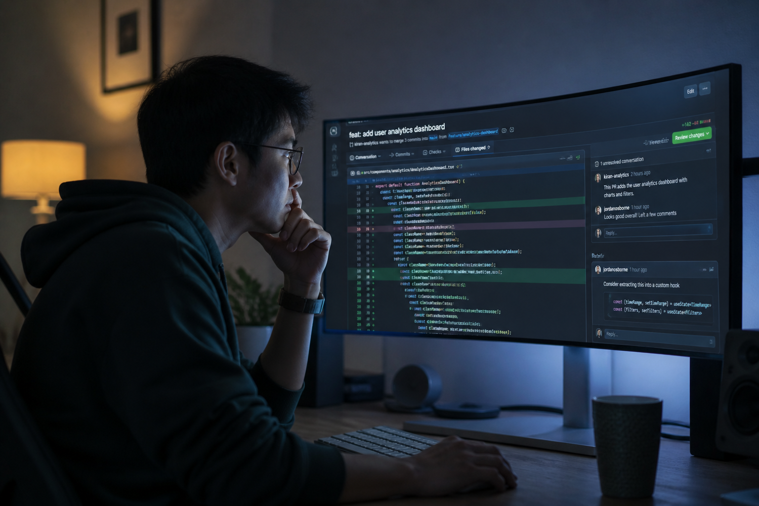 [AI IMAGE PROMPT: Focused domain expert, gender-neutral, East Asian or South Asian, building a privacy-native app on a laptop in a calm home office, editorial photography, shallow depth of field, cool natural light, authentic and cinematic, no stock photo clichés]